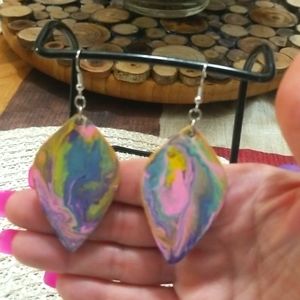 Handmade wood acrylic poured earrings